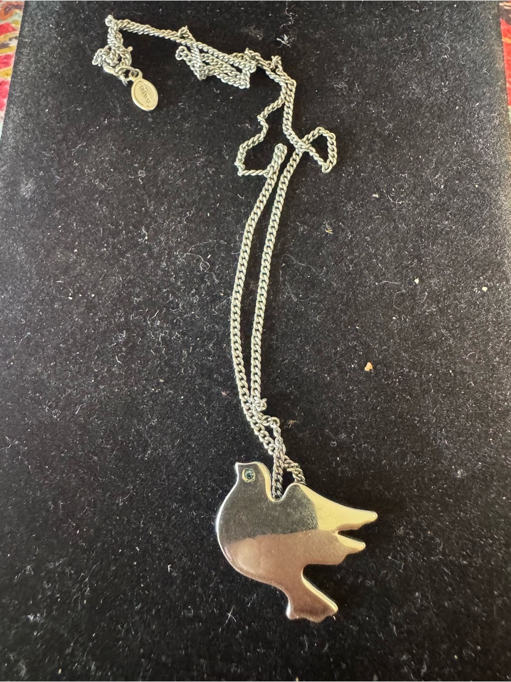 Avon Silver Bird Pendant Necklace with Clear Accent